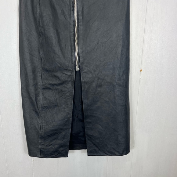 All Saints Amer Leather Zip Front Midi Skirt Sz 4 - Picture 4 of 7